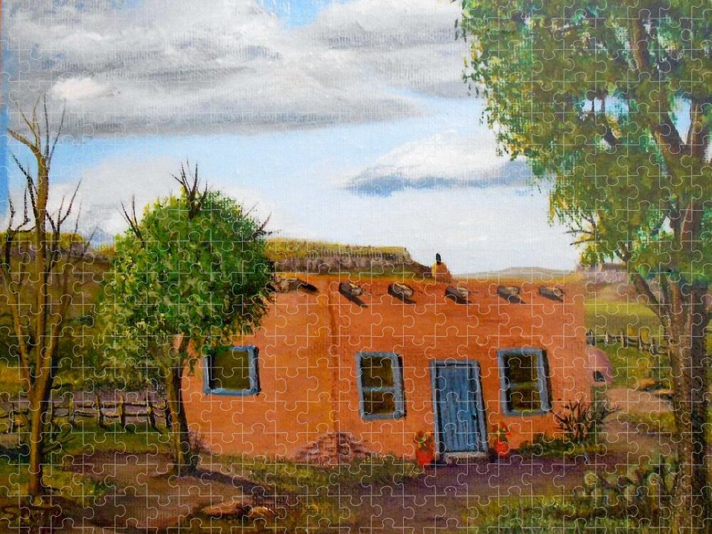 Adobe Jigsaw Puzzle featuring the painting Adobe on the Prairie by Sheri Keith