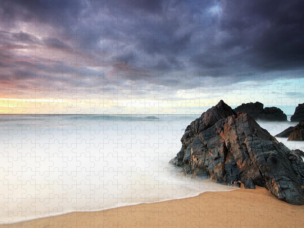 Water's Edge Jigsaw Puzzle featuring the photograph Adraga Beach by Rolhas ~ Pedro Damásio