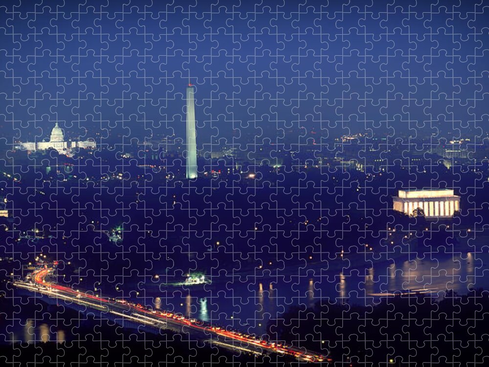 Washington Jigsaw Puzzle featuring the photograph Aerial Night View of Washington DC by Mountain Dreams