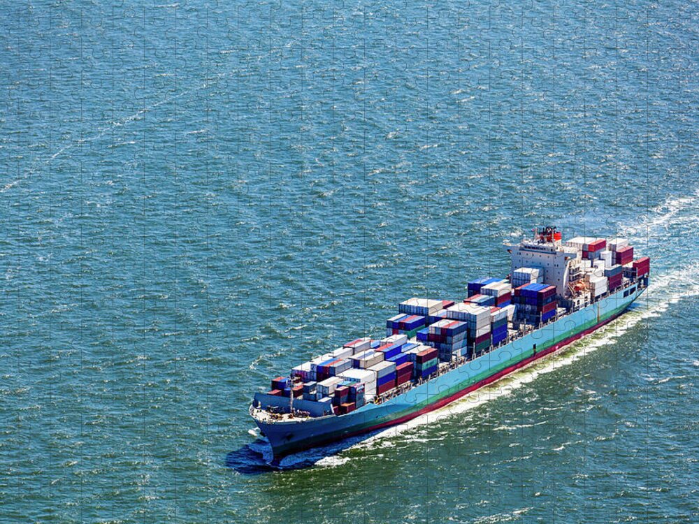 Trading Puzzle featuring the photograph Aerial View Of A Container Ship by Opla