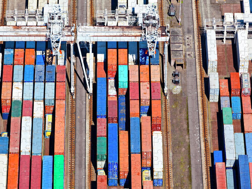Freight Transportation Jigsaw Puzzle featuring the photograph Aerial View Of A Large Container by Opla