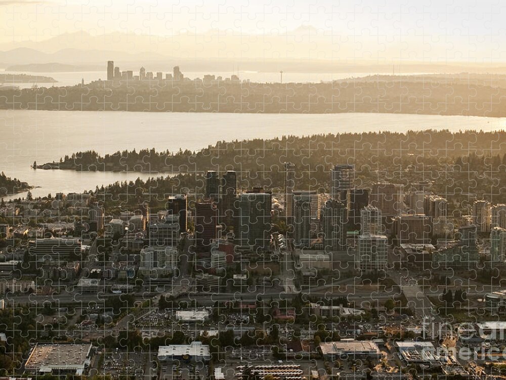 Bellevue Skyline Jigsaw Puzzle featuring the photograph Aerial view of Bellevue skyline by Jim Corwin