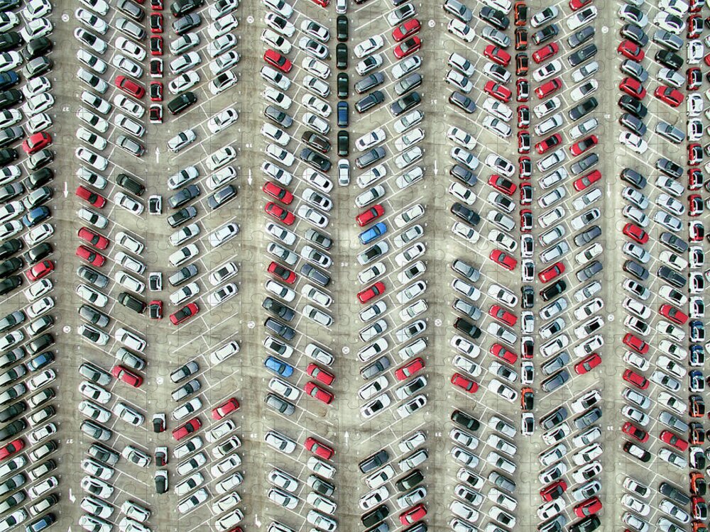 Freight Transportation Jigsaw Puzzle featuring the photograph Aerial View Of Parked Cars by Orbon Alija