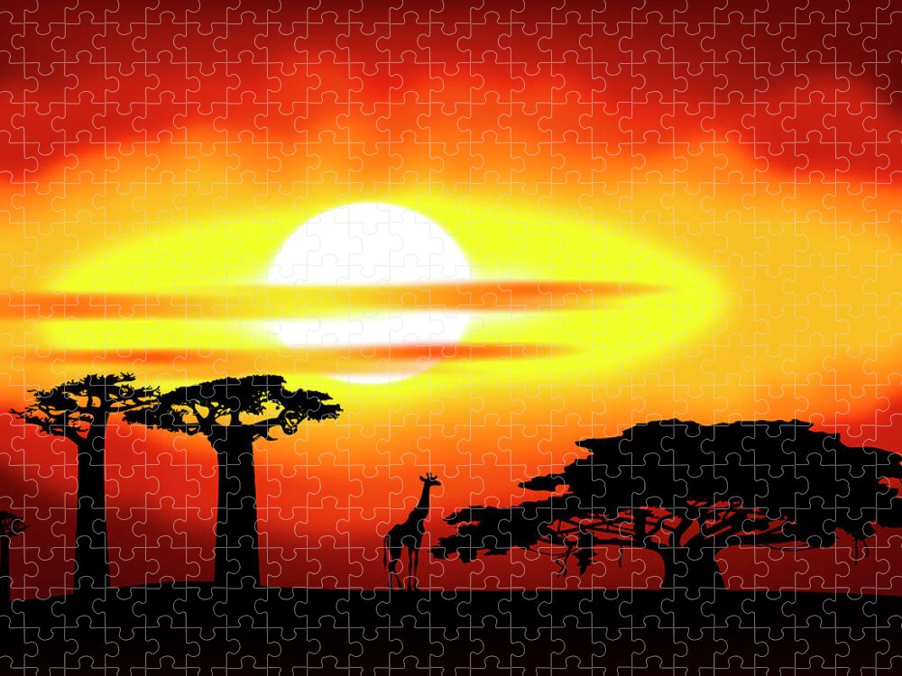Africa Jigsaw Puzzle featuring the digital art Africa sunset by Michal Boubin