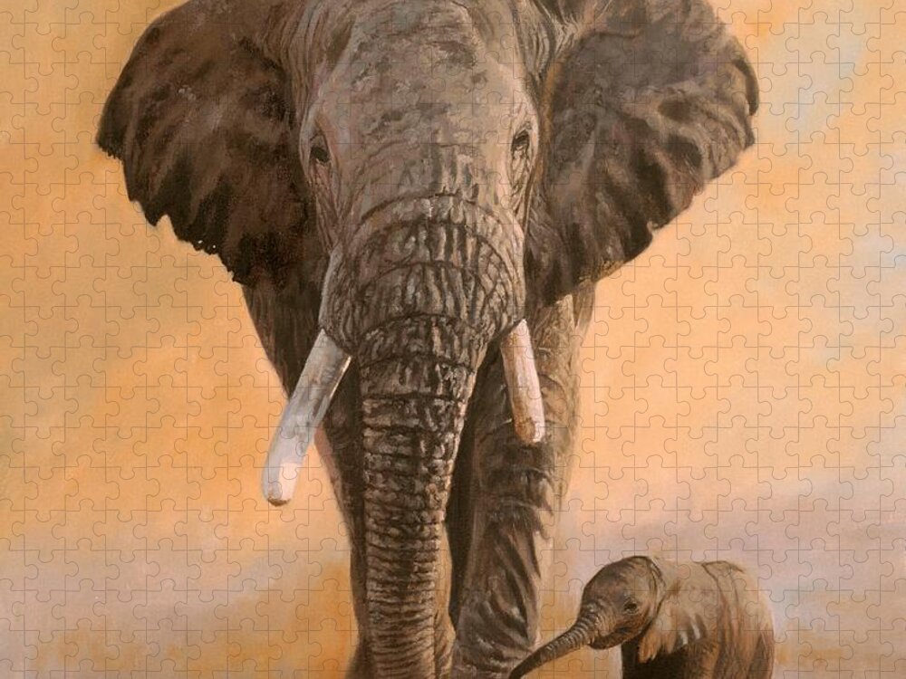 Elephant Jigsaw Puzzle featuring the painting African Elephants by David Stribbling