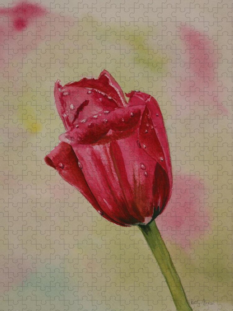 Tulip Jigsaw Puzzle featuring the painting After the rain by Betty-Anne McDonald