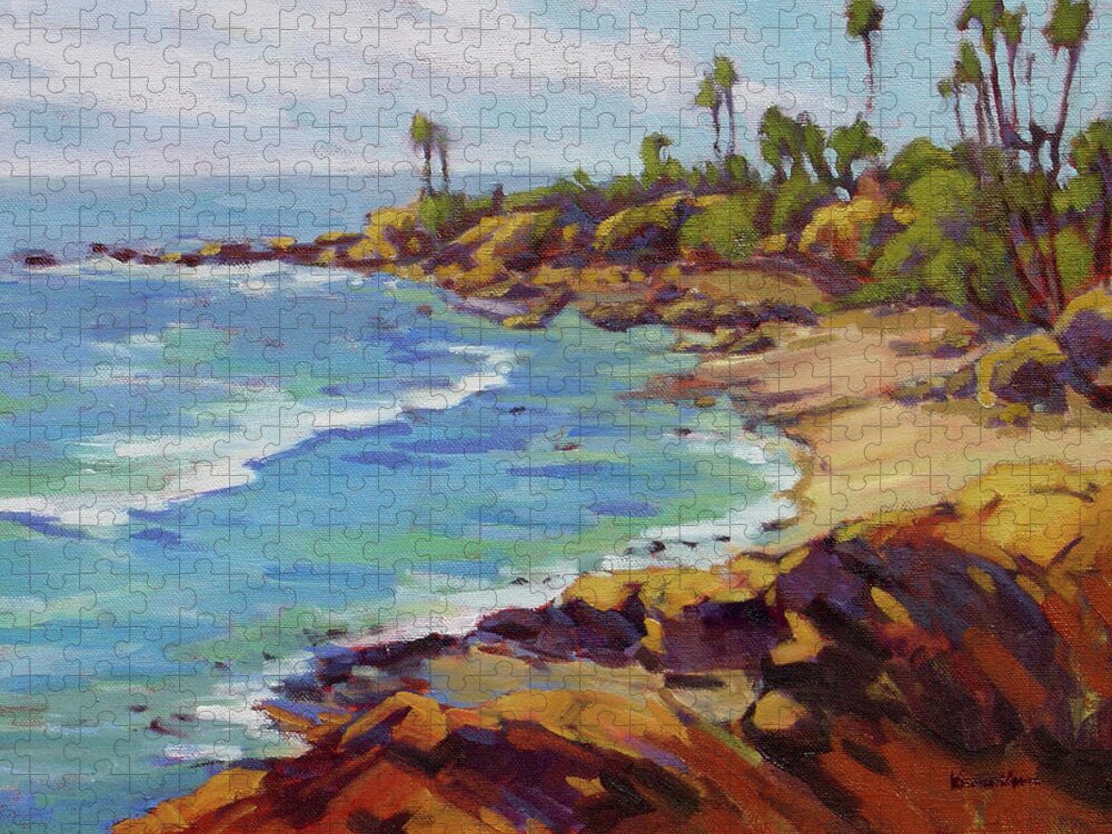 Laguna Beach Jigsaw Puzzle featuring the painting Afternoon Glow 2 by Konnie Kim