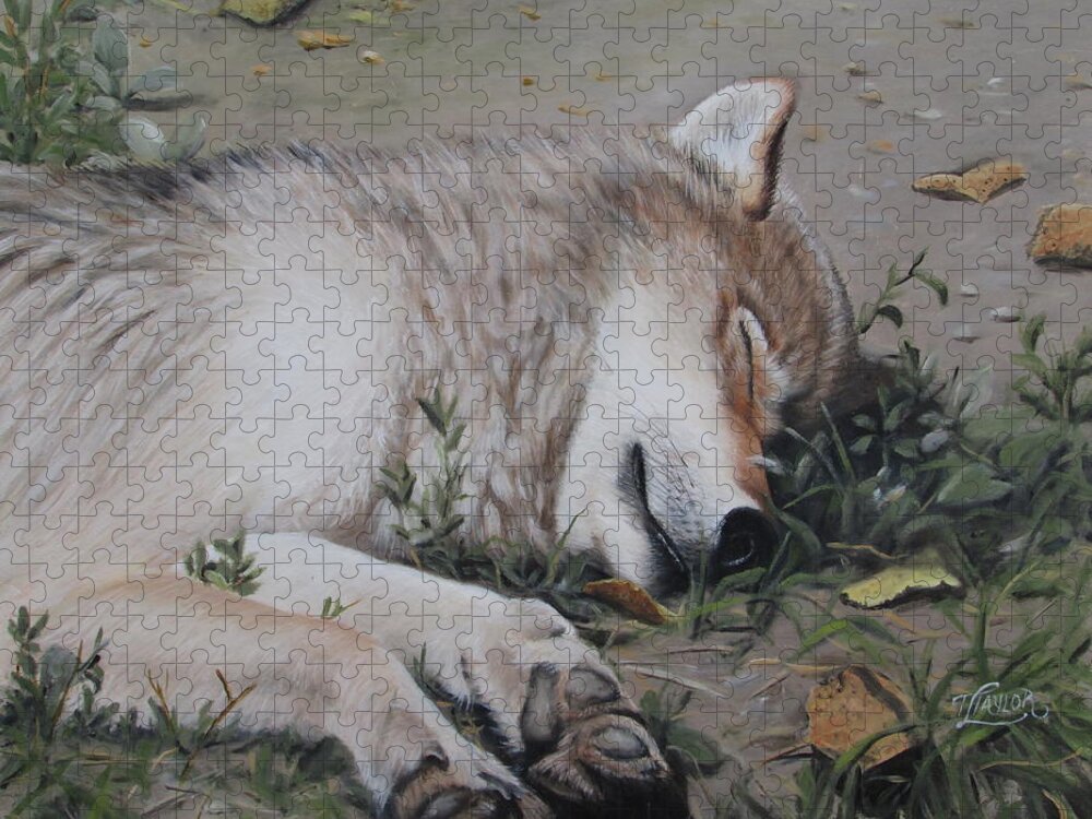 Wolf Jigsaw Puzzle featuring the painting Afternoon Nap by Tammy Taylor