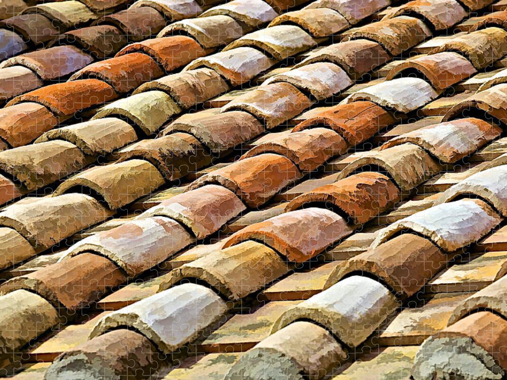 Abstract Jigsaw Puzzle featuring the photograph Aged Terracotta Roof Tiles by David Letts