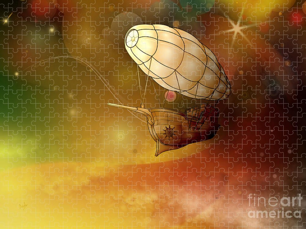 Airship Jigsaw Puzzle featuring the digital art Airship Ethereal Journey by Peter Awax