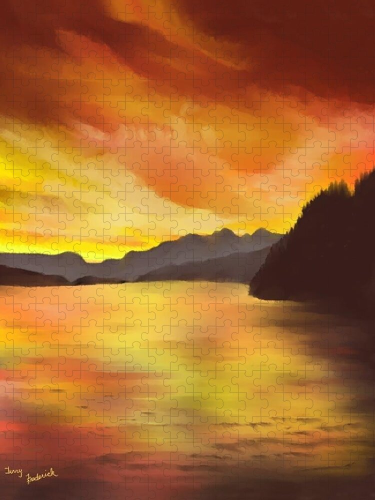 Alaska Jigsaw Puzzle featuring the painting Alaska Sunset by Terry Frederick