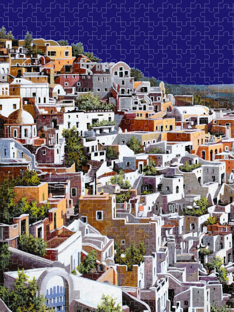 Santorini Jigsaw Puzzle featuring the painting all'alba a Santorini by Guido Borelli