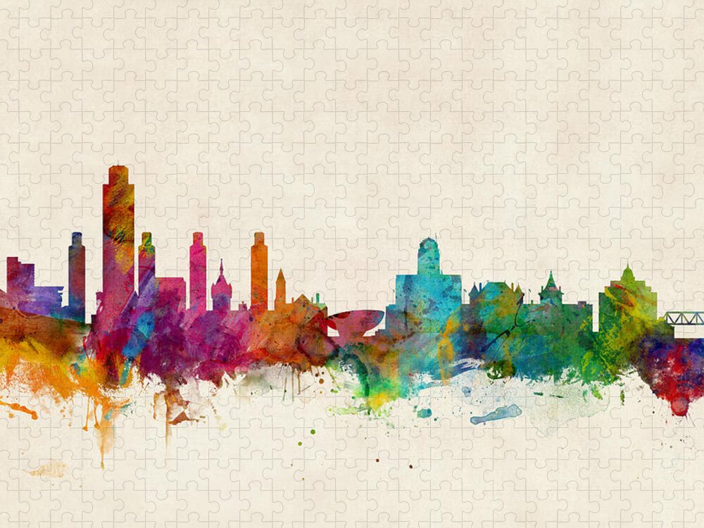 City Jigsaw Puzzle featuring the digital art Albany New York Skyline by Michael Tompsett