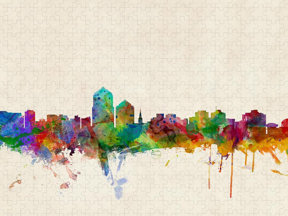 Watercolour Jigsaw Puzzle featuring the digital art Albuquerque New Mexico Skyline by Michael Tompsett