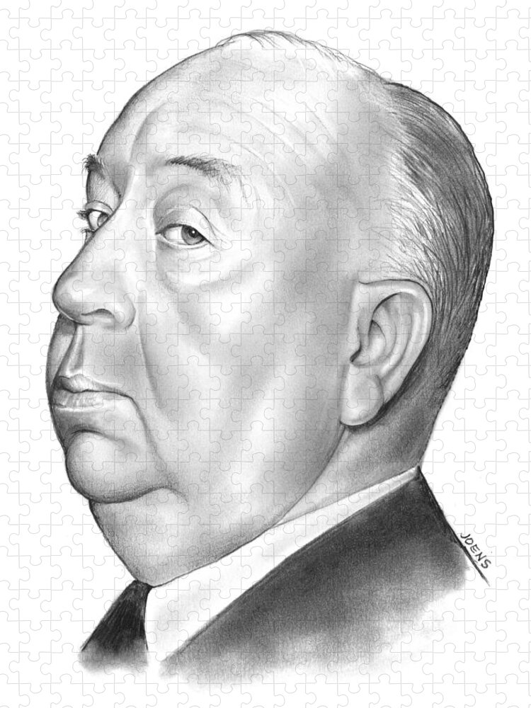 Celebrities Puzzle featuring the drawing Alfred Hitchcock by Greg Joens