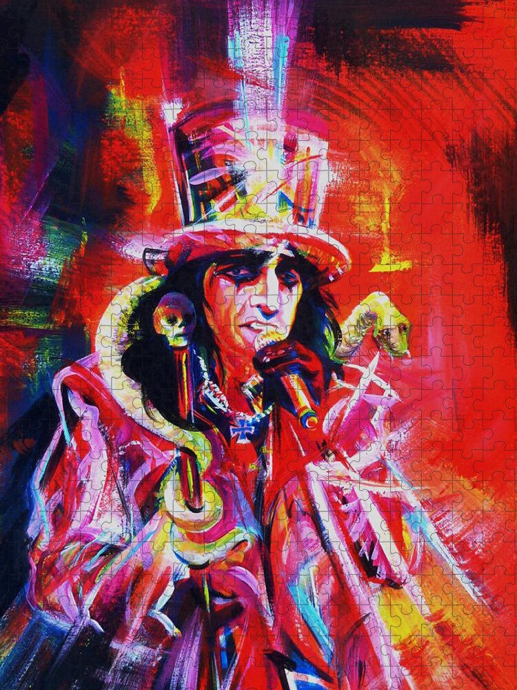 Portrait Jigsaw Puzzle featuring the painting Alice Cooper. The Legend by Anna Duyunova