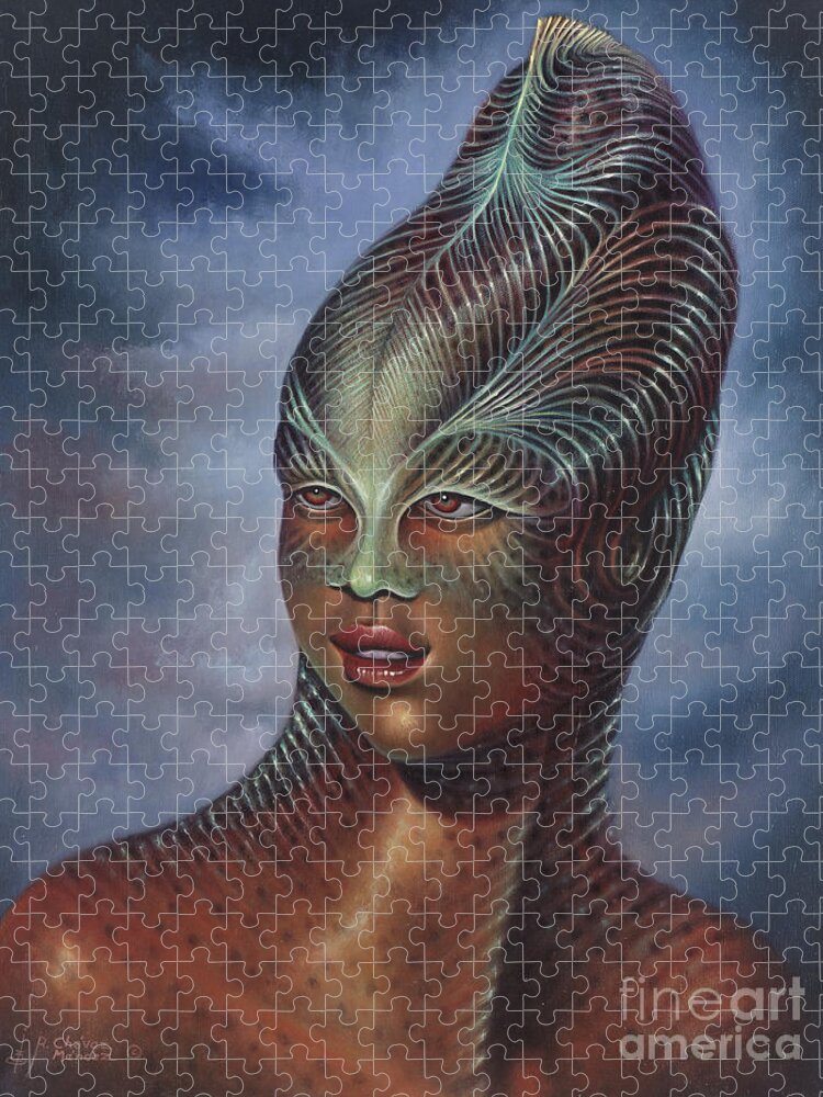 Sci-fi Jigsaw Puzzle featuring the painting Alien Portrait I by Ricardo Chavez-Mendez