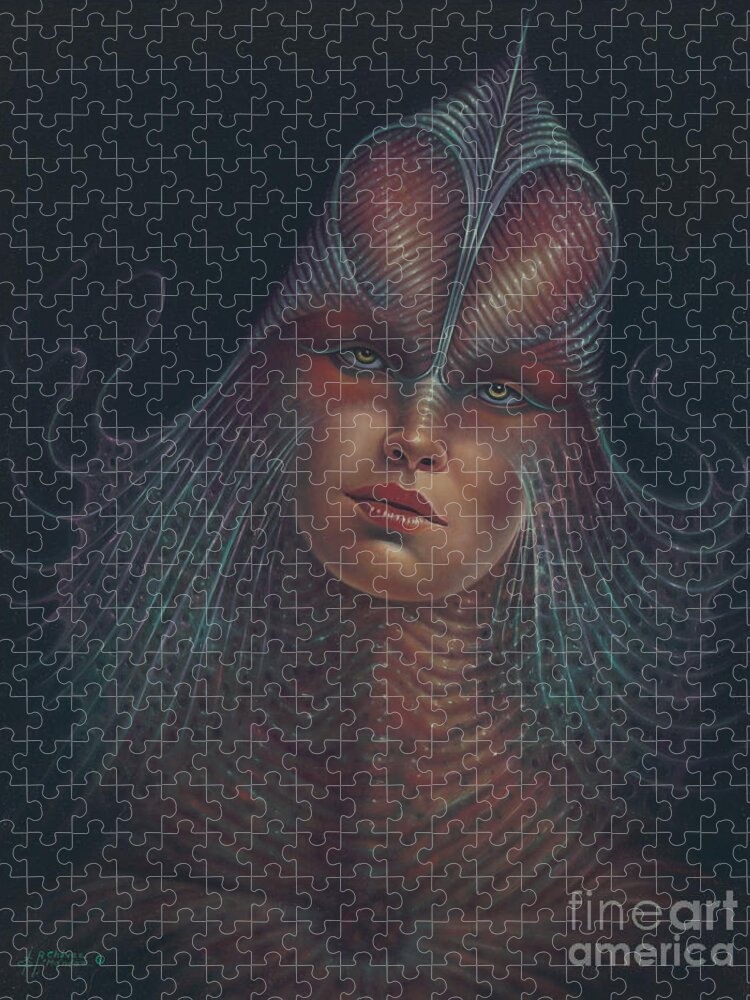 Sci-fi Jigsaw Puzzle featuring the painting Alien Portrait Il by Ricardo Chavez-Mendez
