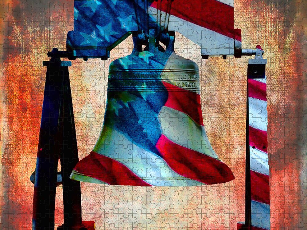 Liberty Bell Jigsaw Puzzle featuring the mixed media Liberty Bell Art Smooth All American Series by Lesa Fine