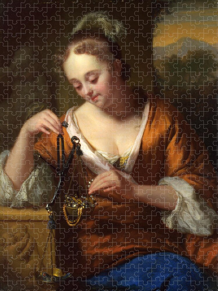 Godfried Schalcken Jigsaw Puzzle featuring the painting Allegory of Virtue and Riches by Godfried Schalcken