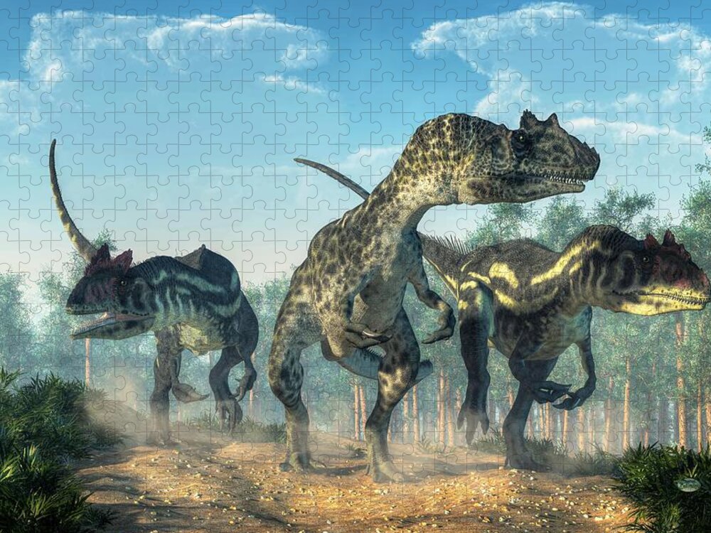Allosaurus Jigsaw Puzzle featuring the digital art Allosauruses by Daniel Eskridge