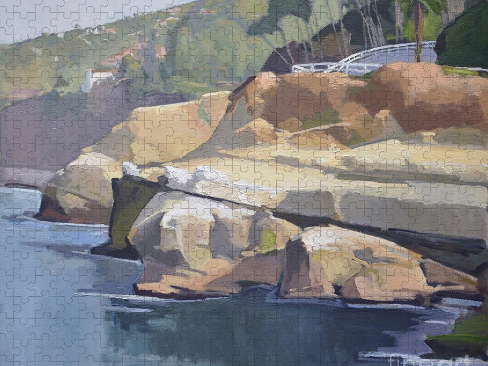 Coast Walk Jigsaw Puzzle featuring the painting Coast Walk in La Jolla San Diego California by Paul Strahm