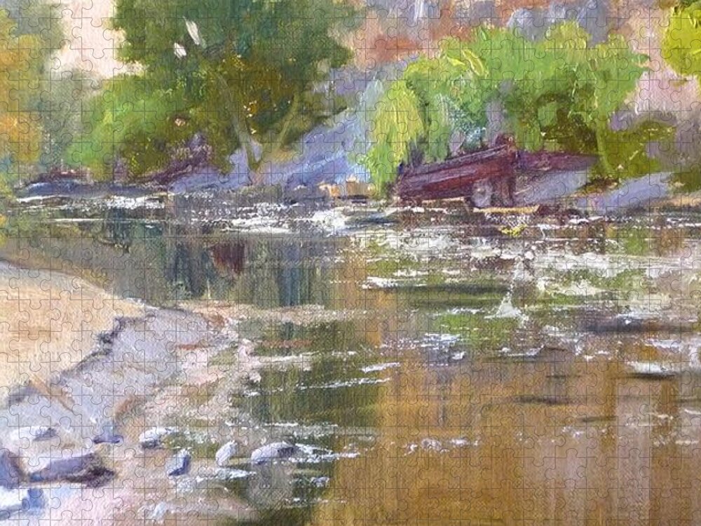Kern River Jigsaw Puzzle featuring the painting Along the Kern River by Sharon Weaver