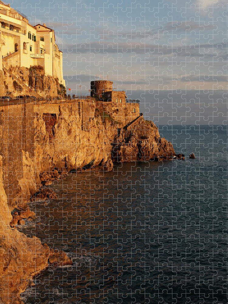 Tyrrhenian Sea Jigsaw Puzzle featuring the photograph Amalfi Coast At Sunset by Massimo Pizzotti