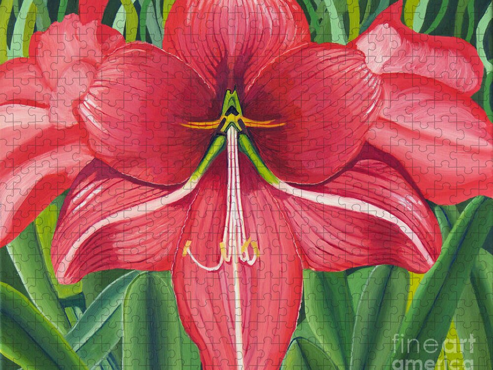 Amaryllis Jigsaw Puzzle featuring the painting Amaryllis by Annette M Stevenson