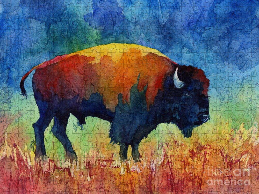 Bison Jigsaw Puzzle featuring the painting American Buffalo II by Hailey E Herrera