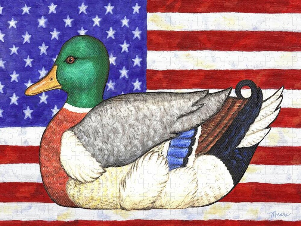 Duck Jigsaw Puzzle featuring the painting American Mallard by Linda Mears