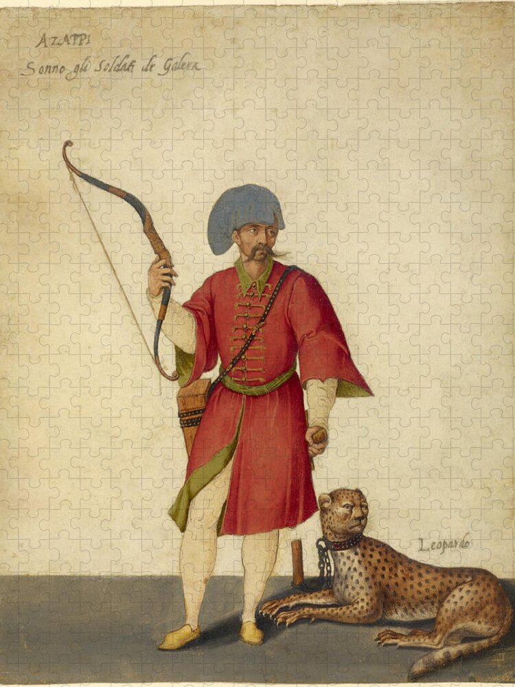 Archer Jigsaw Puzzle featuring the painting An Azappo Archer With A Cheetah, 1575 by Getty Research Institute