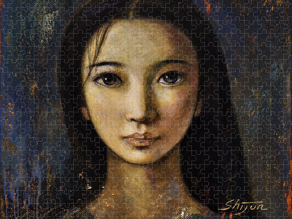 Portraits Oil Painting Jigsaw Puzzle featuring the painting An Enigmatic Face by Shijun Munns