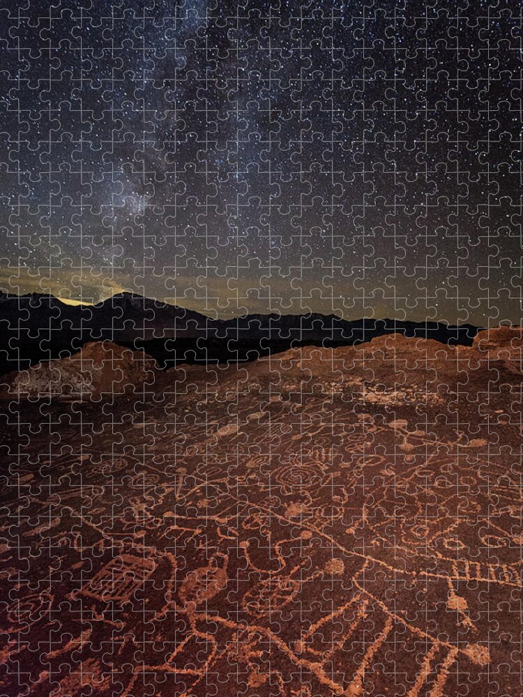 California Jigsaw Puzzle featuring the photograph Ancient Rock Art Under A Starry Sky by Daniel J Barr