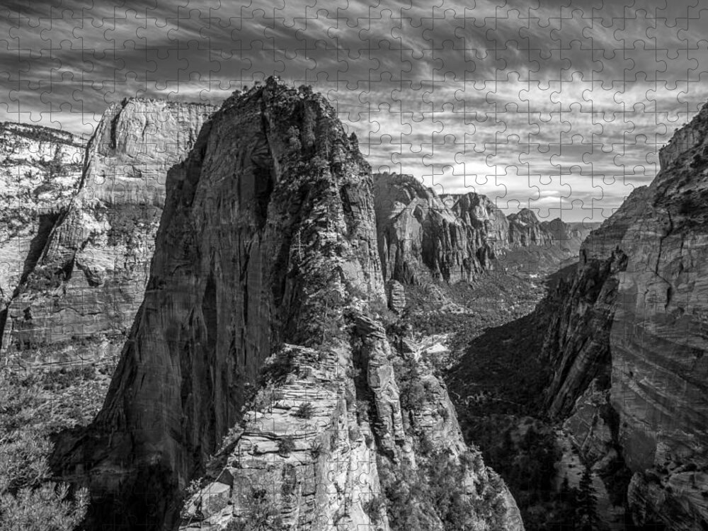 Angels Landing Jigsaw Puzzle featuring the photograph Angel's Landing in Black and White by Pierre Leclerc Photography
