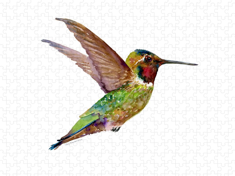 Bird Puzzle featuring the painting Anna Hummingbird by Amy Kirkpatrick