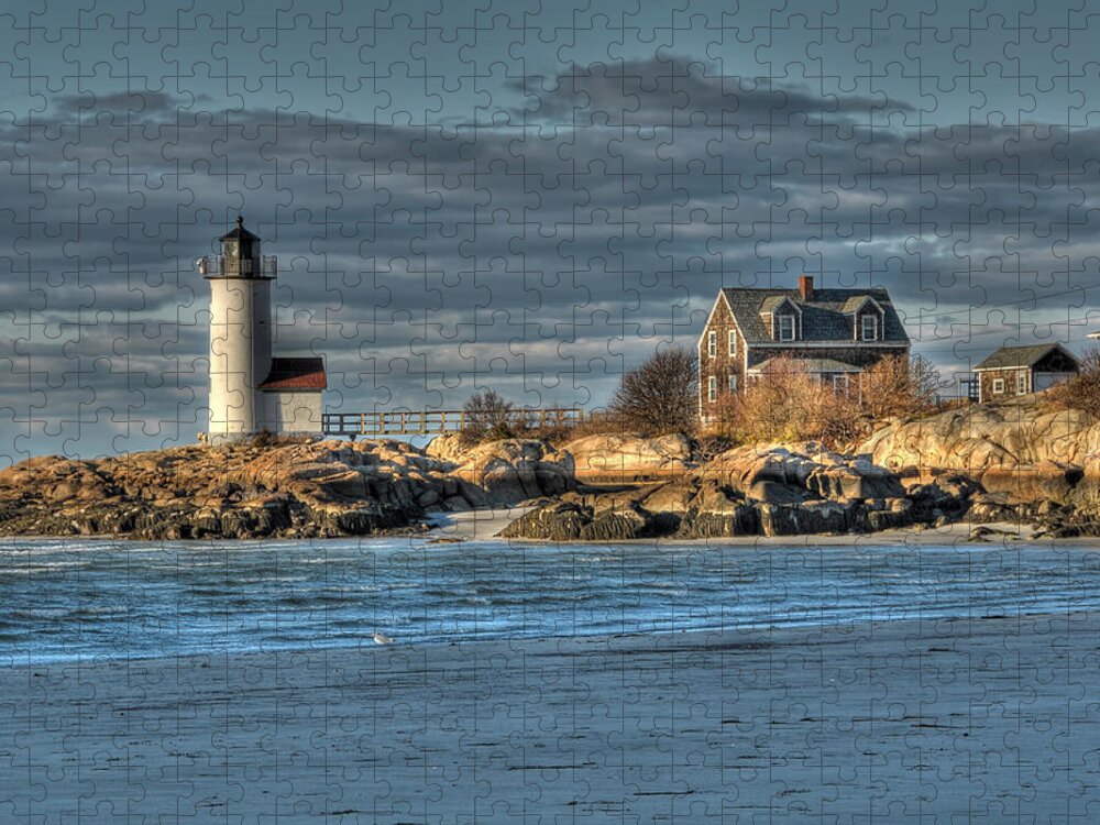 Annisquam Lighthouse Jigsaw Puzzle featuring the photograph Annisquam Lighthouse From The Beach by Liz Mackney