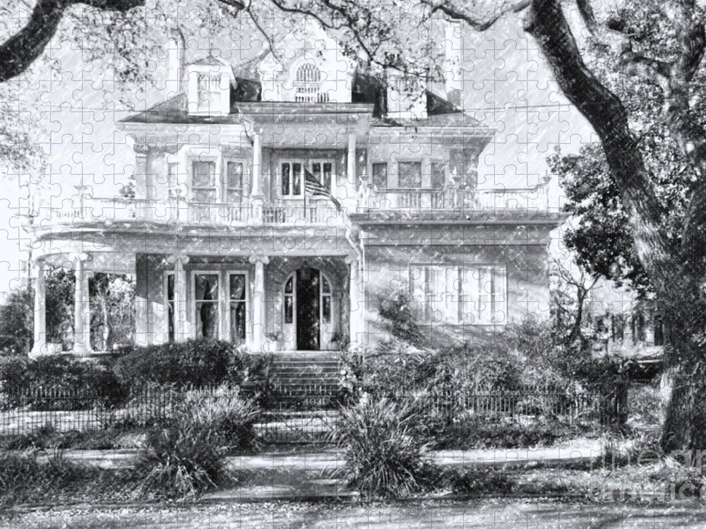 House Jigsaw Puzzle featuring the photograph Anthemion at 4631 St Charles Ave. New Orleans Sketch by Kathleen K Parker