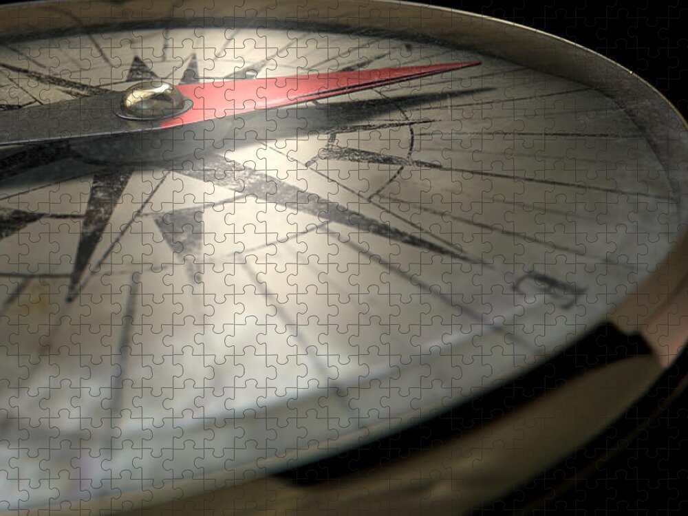 Aged Jigsaw Puzzle featuring the digital art Antique Compass Closeup by Allan Swart