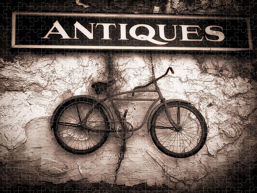 Abstract Jigsaw Puzzle featuring the photograph Antiques and The Old Bike by Bob Orsillo