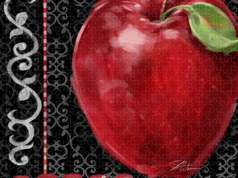 Apple Jigsaw Puzzle featuring the mixed media Apple on Black and White by Shari Warren