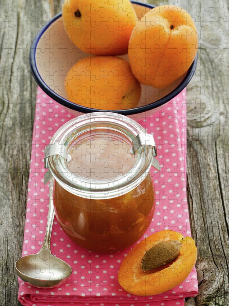 Spoon Jigsaw Puzzle featuring the photograph Apricot Jam With Bowl Of Apricots On by Westend61