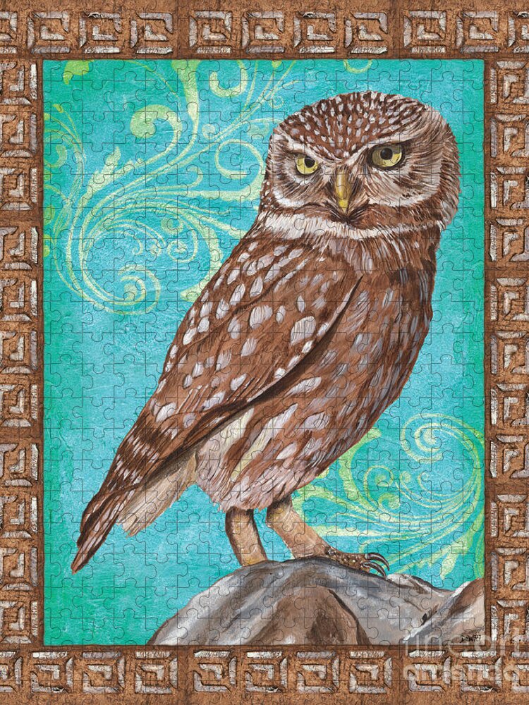 Owl Jigsaw Puzzle featuring the painting Aqua Barn Owl by Debbie DeWitt
