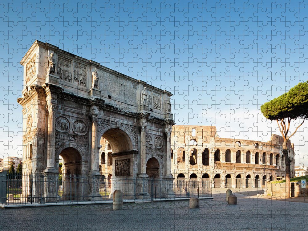 Arch Jigsaw Puzzle featuring the photograph Arch Of Constantine And Colosseum by Jorg Greuel