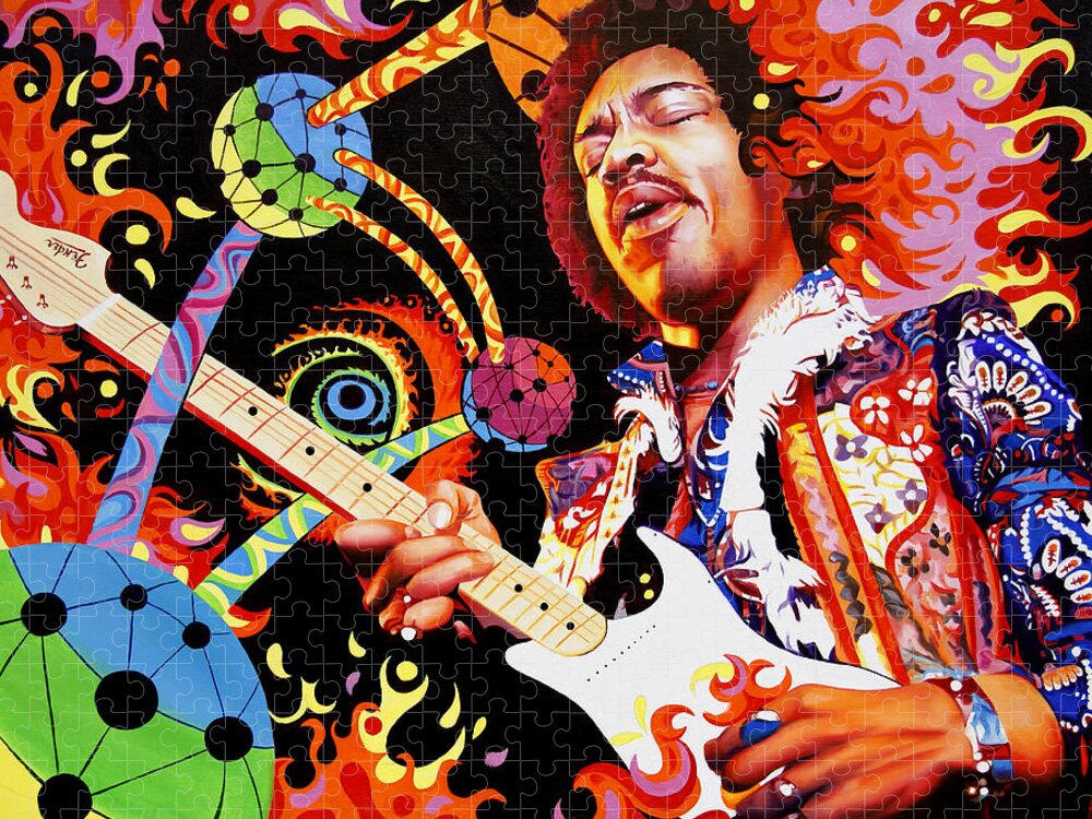 Jimi Hendrix Jigsaw Puzzle featuring the painting Jimi Hendrix Are You Experienced by Joshua Morton