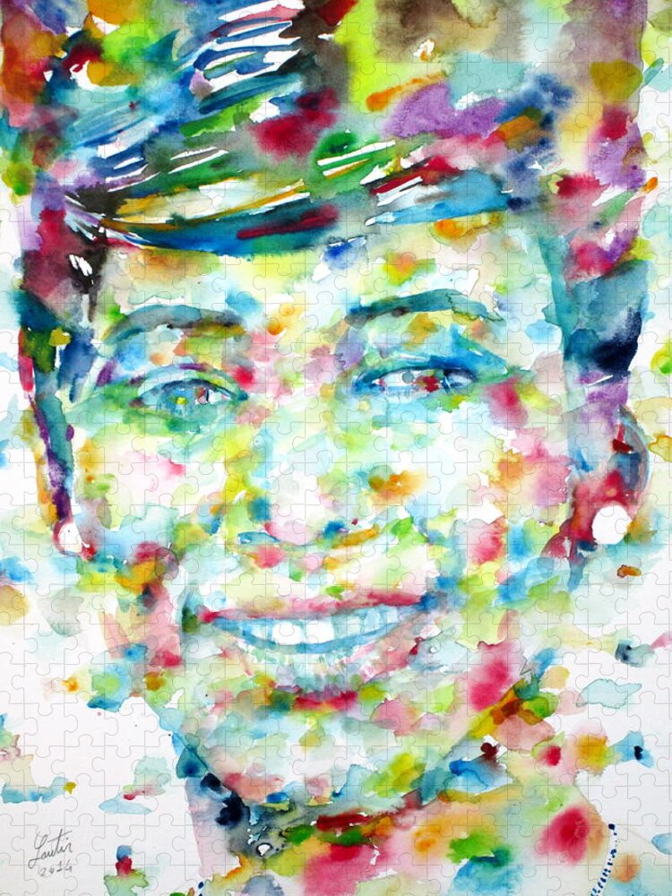 Aretha Franklin Jigsaw Puzzle featuring the painting ARETHA FRANKLIN - watercolor portrait by Fabrizio Cassetta
