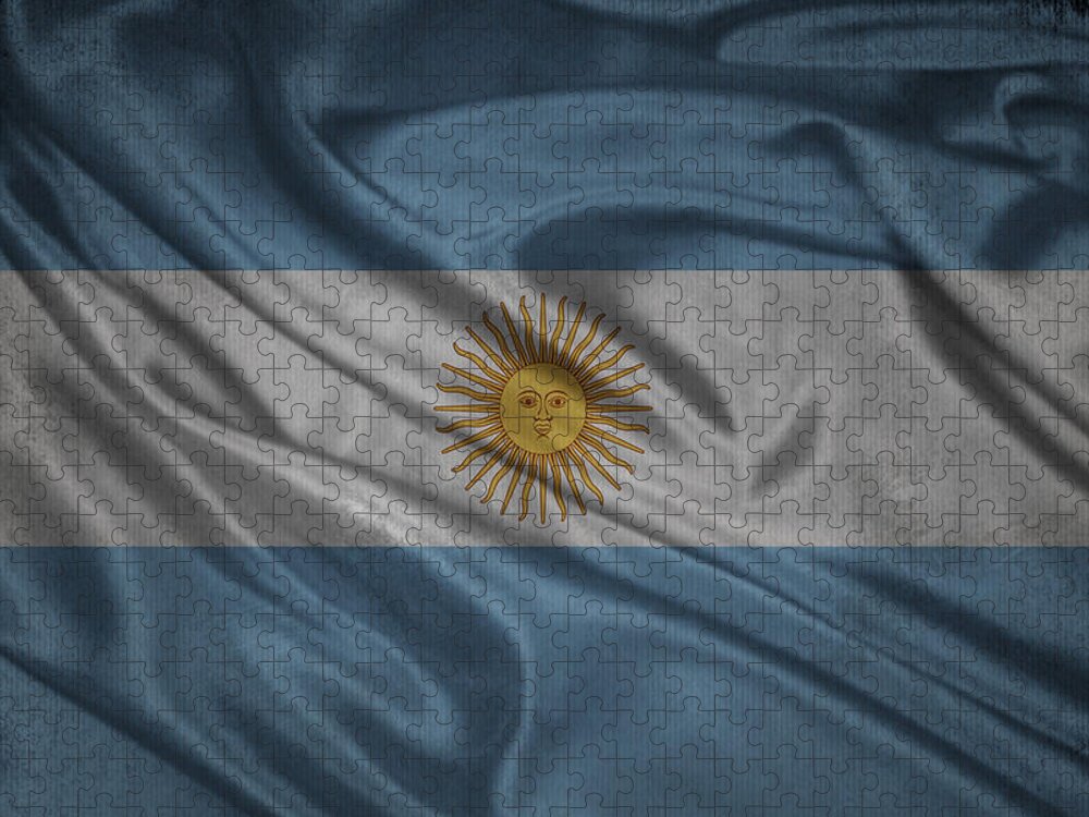 Argentina Jigsaw Puzzle featuring the digital art Argentinian flag waving on canvas by Eti Reid