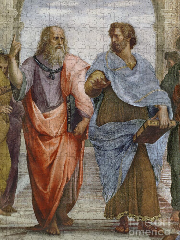 Iconic Jigsaw Puzzle featuring the painting Aristotle and Plato detail of School of Athens by Raffaello Sanzio of Urbino