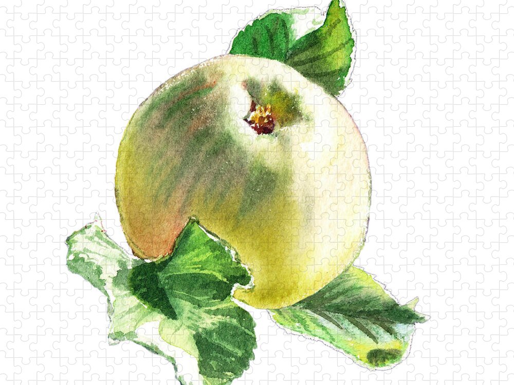 Apple Jigsaw Puzzle featuring the painting ArtZ Vitamins Series A Happy Green Apple by Irina Sztukowski