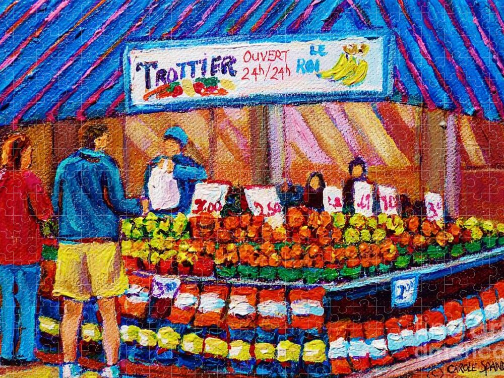 Montreal Jigsaw Puzzle featuring the painting At The Fruit Market Marche Jean Talon Montreal Urban Scenes Carole Spandau by Carole Spandau